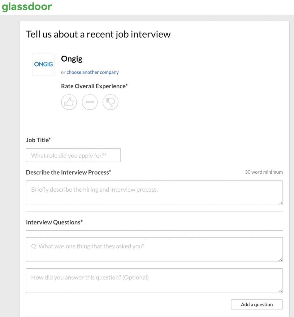 Place to evaluate Ongig on Glassdoor. (How to elevate your Glassdoor ratings blog)