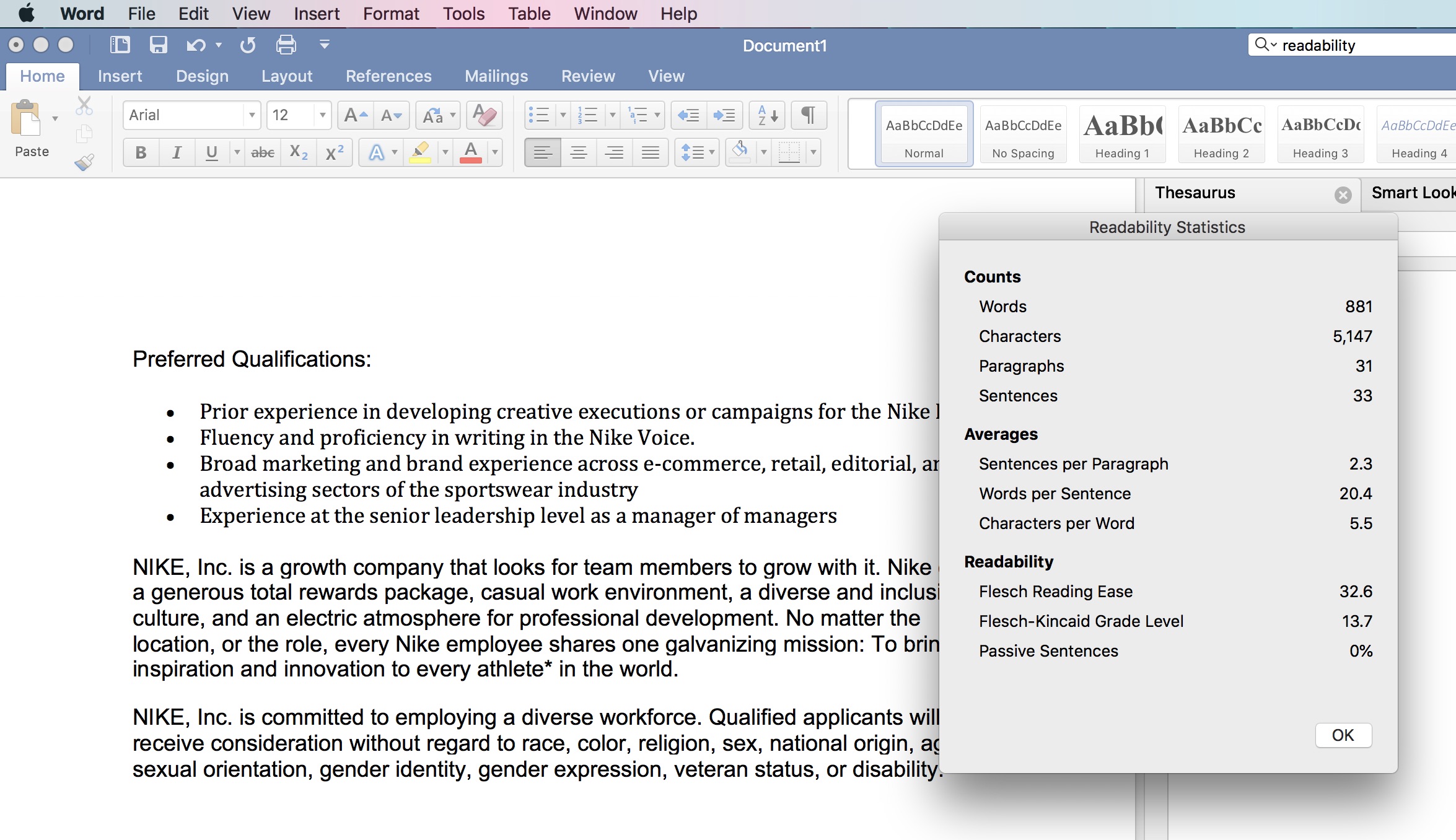 Free Job Description Writing Tools - Microsoft Word - Ongig Blog | Ongig Blog Microsoft Word offers readability stats to analyze your text