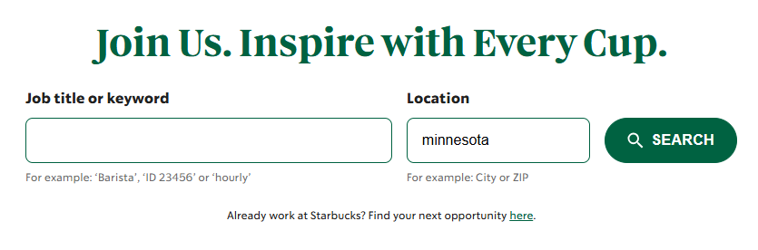Career page with search element