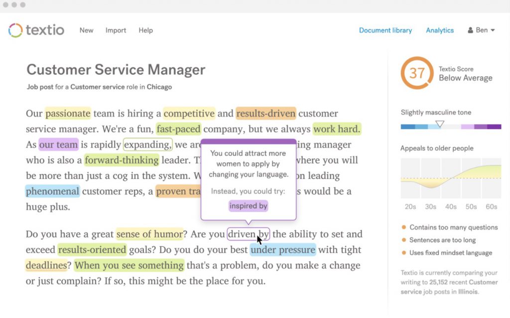 job description bias tool textio