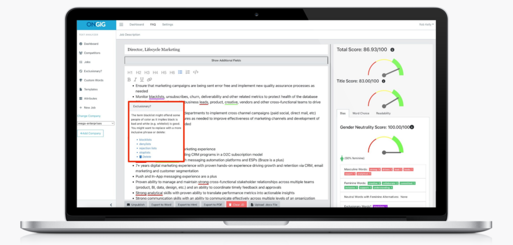 Ongig job description bias tool
