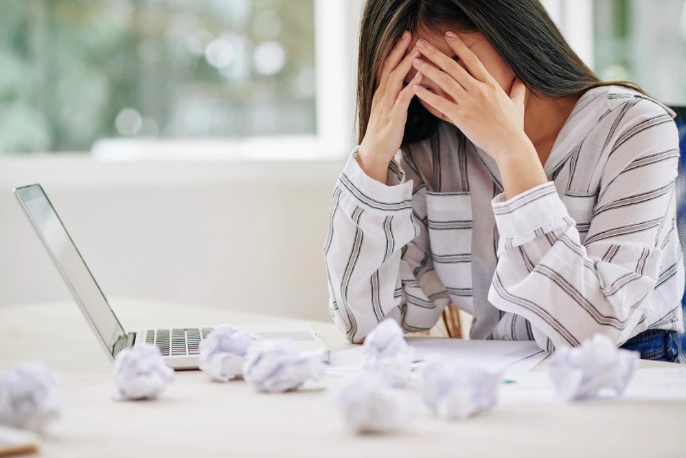 Frustrated Woman Due to Repetitive Errors in Stating Reason for Departure