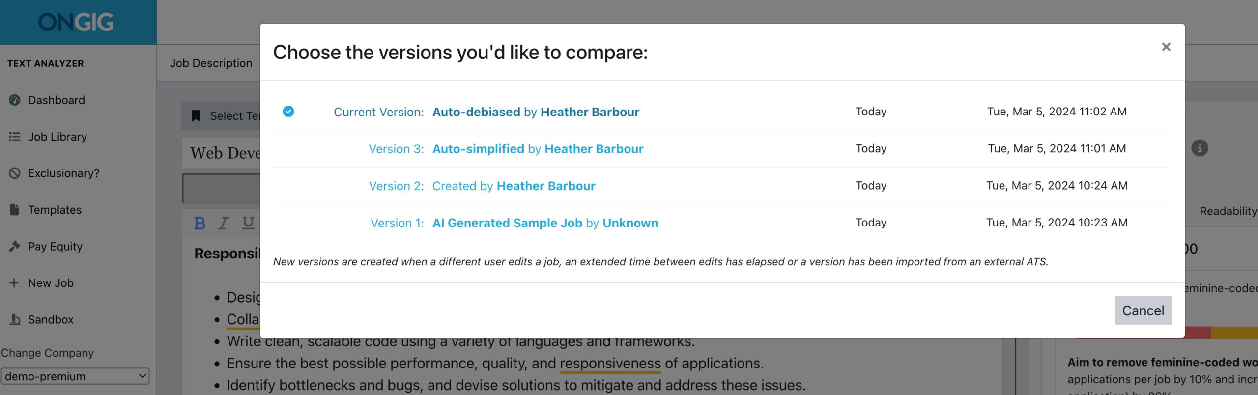 automated job description generator compare versions