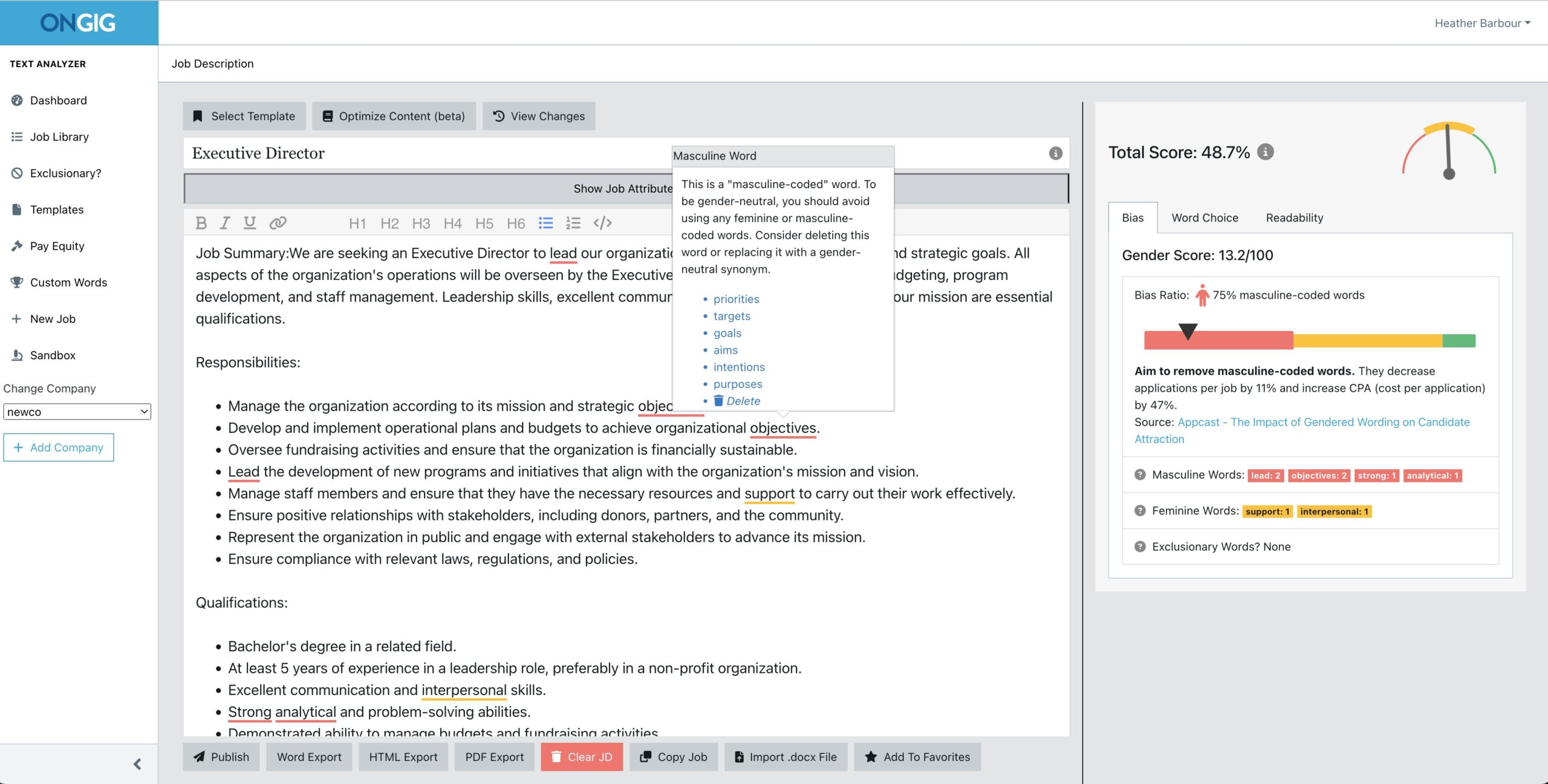 Ongig augmented writing tool gender bias