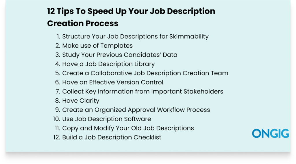 speed up jd creation ongig