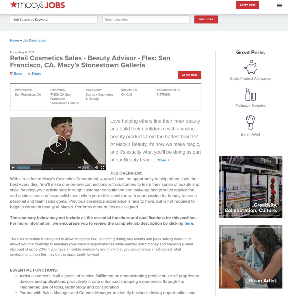 Macy's job posting example (Job Posting Examples blog)